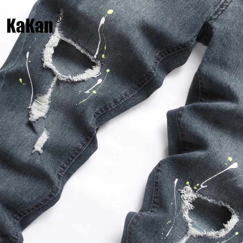 Kakan - New European and American Knee Wear Elastic Jeans for Men, Small Fit Long Jeans K09-1201