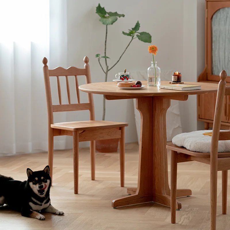 

Japanese solid wood dining chair light luxury net red household back stool desk dining room retro cherry wood dining table chair