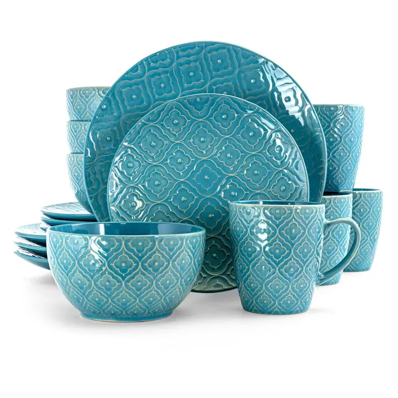 

Aqua Lily 16 Piece Luxurious Stoneware Dinnerware with Complete Setting for 4 Dinnerware Set Kitchen Accessories Dining Table Se