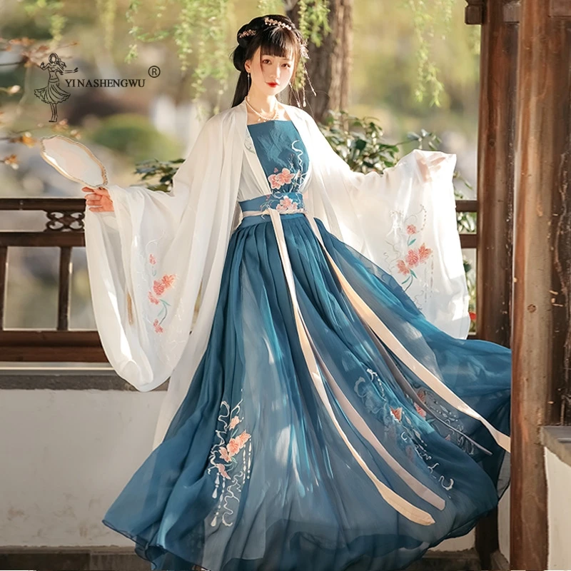 

Women Chinese Traditional Hanfu Costume New Style Lady Han Dynasty Dress Embroidery Tang Dynasty Princess Folk Dance Clothing