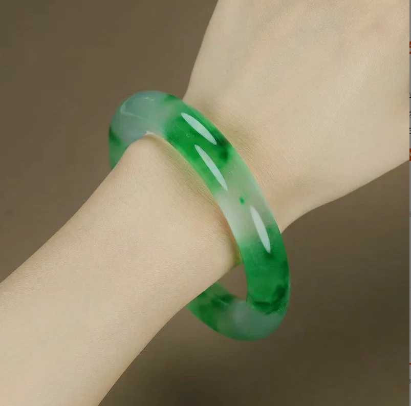 Высокий ледяной зеленый нефритовый браслет Зеленый плавающий цветок круглый в