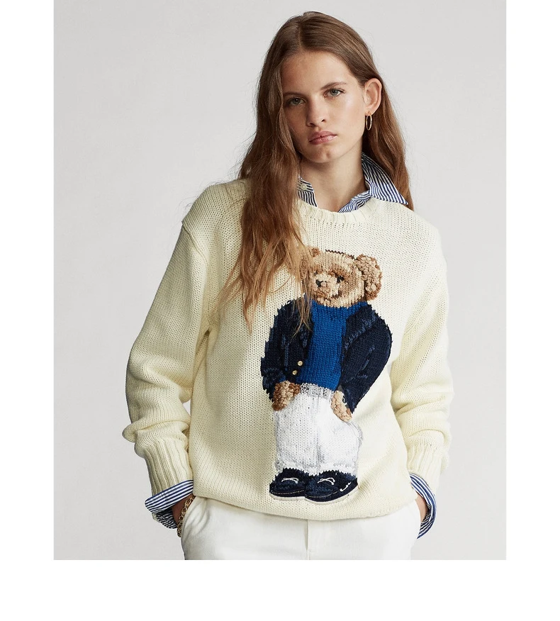 

2022 Sweater Three-dimensional RL Style Teddy Bear Three-dimensional Embroidery Pullover Round Neck Sweater Women