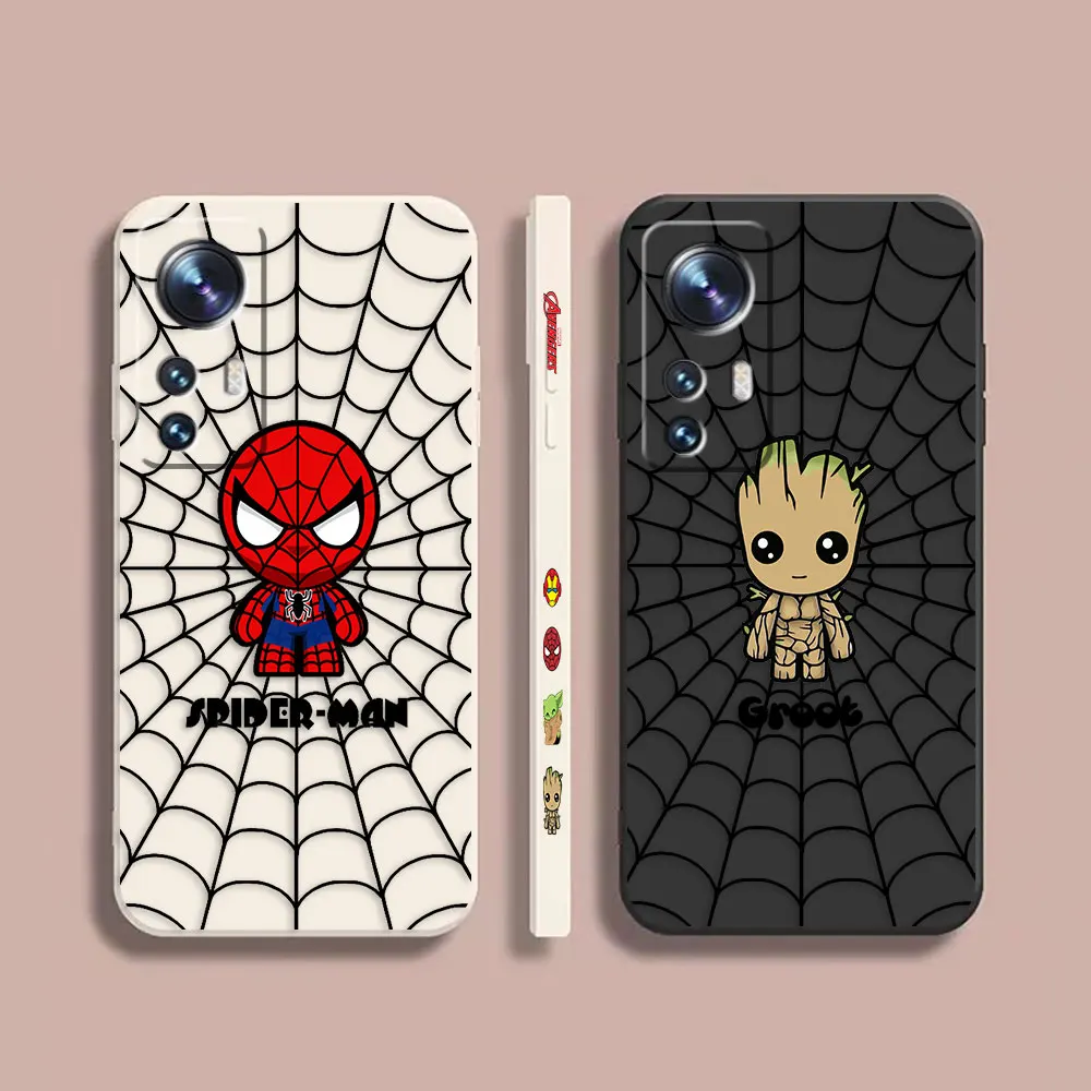 

Case For Xiaomi 13 12 12S 11 11T 10 10S 9 9SE 8 8SE Pro Ultra Lite Colour Simple Shockproof Liquid Case Marvel Spiderman Groot