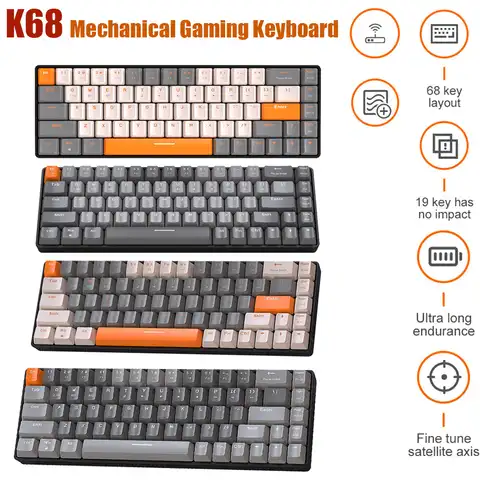 ["Игровая клавиатура K68 BT Беспроводная механическая клавиатура 5.0 Беспроводная механическая клавиатура 2.4G 68 KeysBacklit для Mac Windows Gamer"]