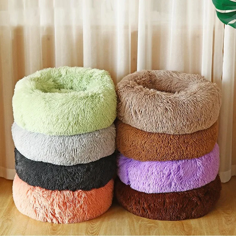 

Super Soft Dog Bed Plush Round Cat Winter Warm Sleeping Bag Long Plush Large Puppy Cushion Mat Pet Product Accessories