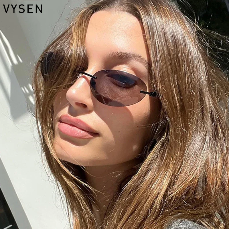 Солнцезащитные очки без оправы для мужчин и женщин небольшие овальные Роскошные