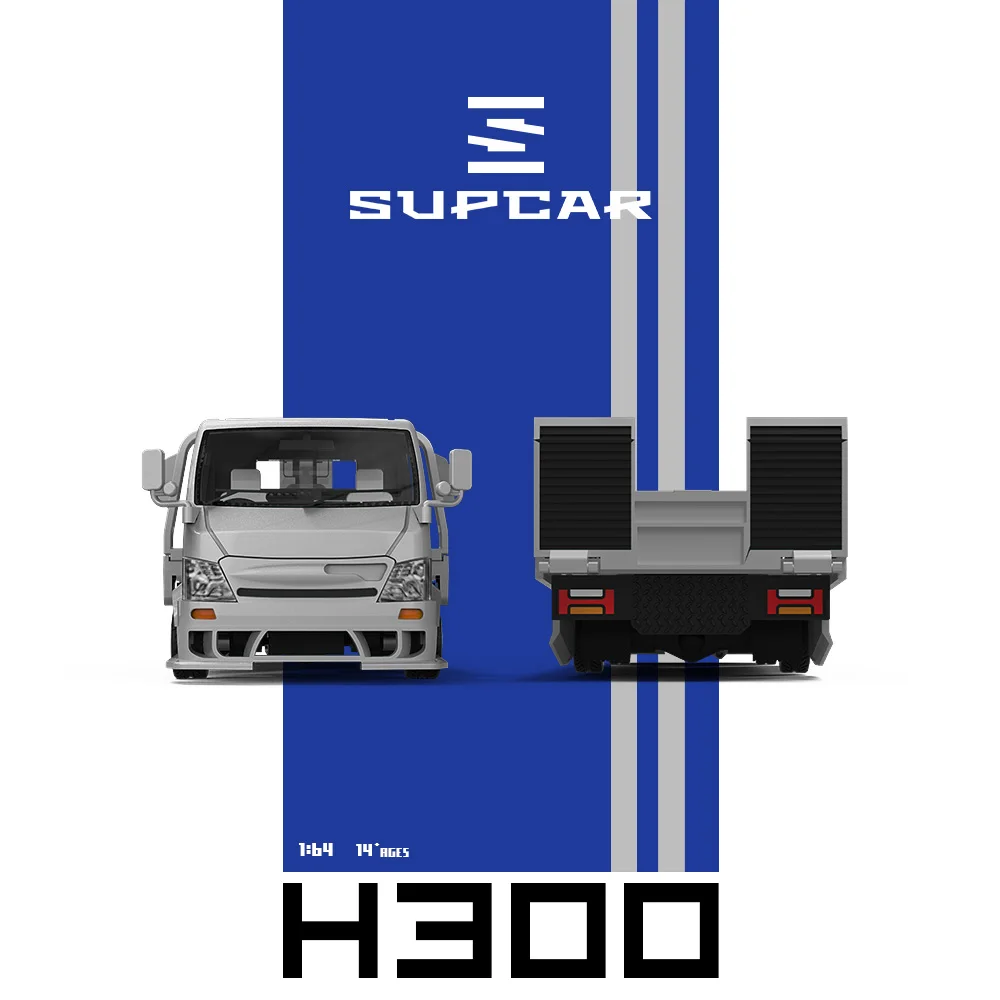 Фото Модель грузовика-платформы SUPCAR 1/64 H300 с серебристо-синими полосами, высокодетализированная коллекционная модель из сплава, подарок для любителей. №5