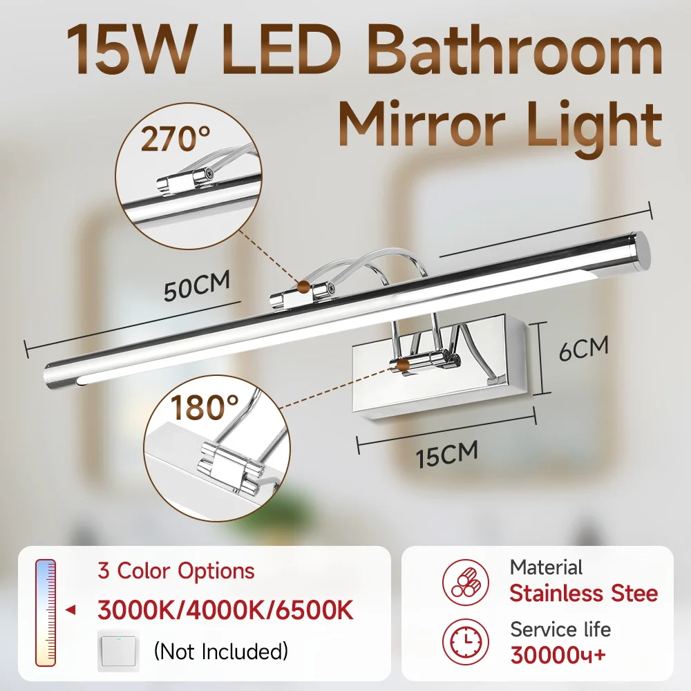 

Настенный светильник для зеркала CHENBEN 15 Вт, регулируемый свет