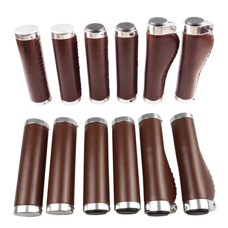 

grips retro brown PU handlebar grip lock on ergonomic design new handlebar cap