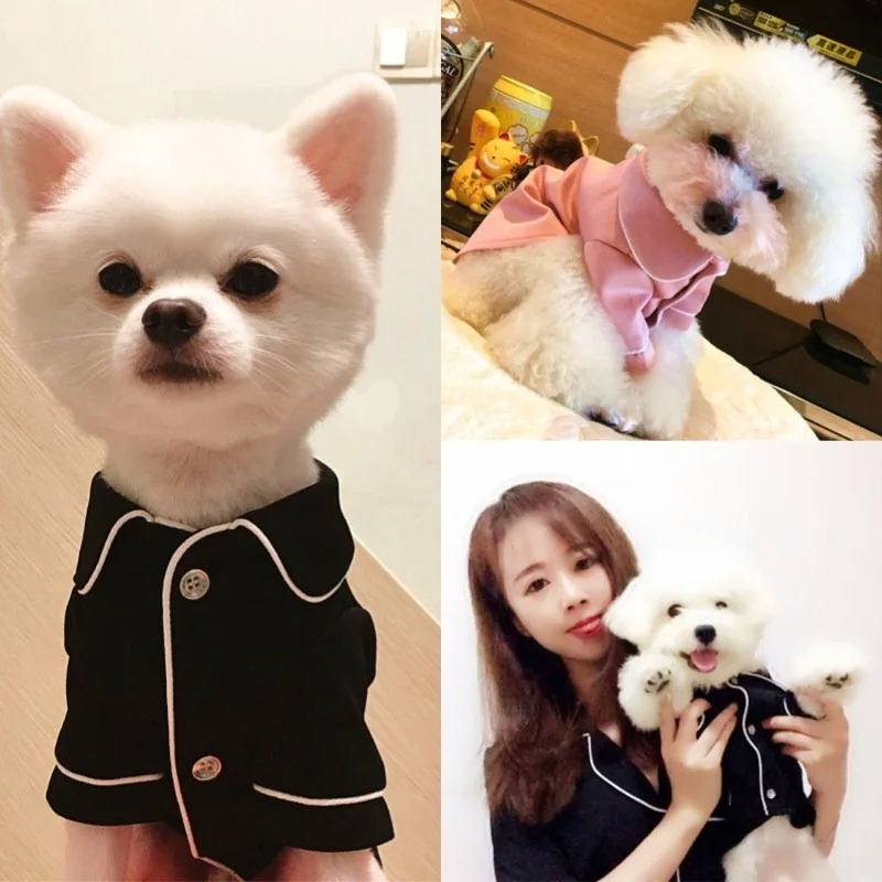 

Pet Clothes Summer Dog Pajamas Spring Cat Clothes Pink Button Coats Puppy Bulldog Teddy Short Sleeve Jacket for Small Large Dogs