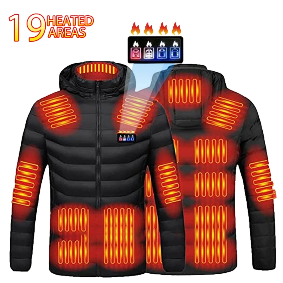 

19 Areas Winter Heated Jacket Women's Warm USB Heater Men's Autumn Heating Jacket Black Outdoor Skiing Heating Cotton Jacket
