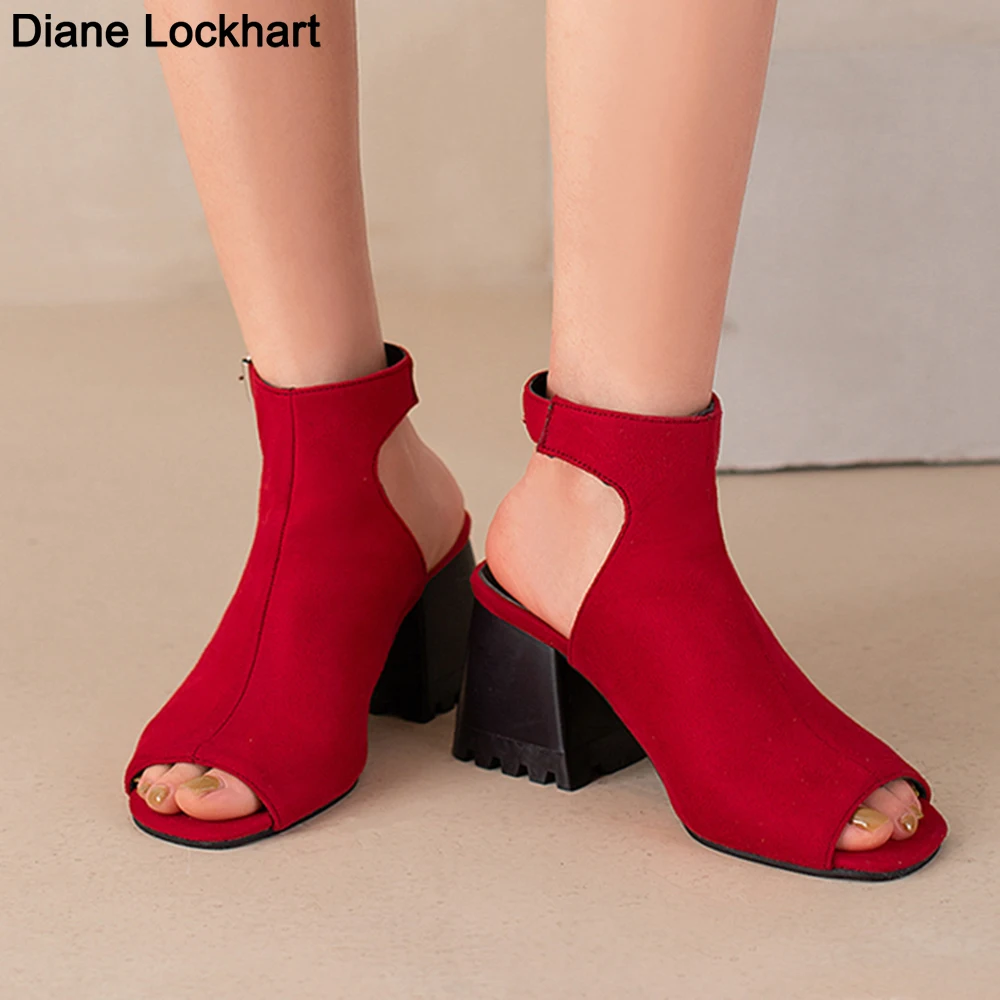 

Summer Women's Peep Toe Sandals Ladies Buckle Chunky Heel Slingbacks Fish Mouth High Heels 33-44 Female Dress Party Shoes