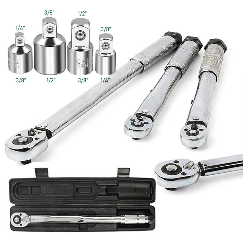 

Bicycle Torque Wrench Key 1/2 3/8 1/4 Ratchet Socket Spanner With Adapter ±4% Accuracy Professional Aotumotive Bike Repair Tool