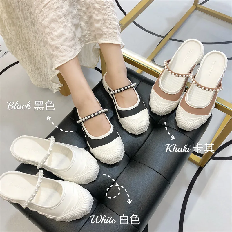 

Ladies Single Shoes Summer Slippers Women Outer Wear Casual Fashion Sandals Lazy Shoes Baotou Half Slippers Women