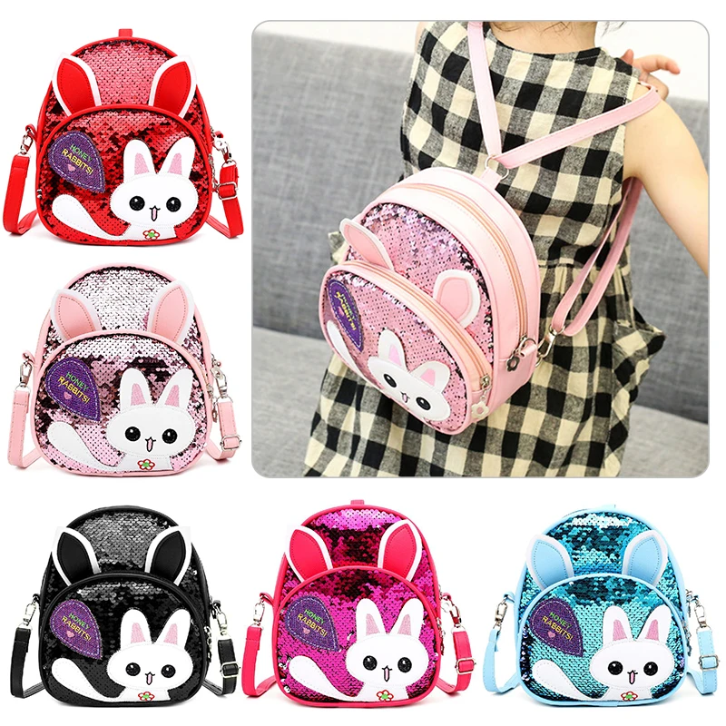 Cute Rabbit Ear Sequins Backpack Girls Children School Trave