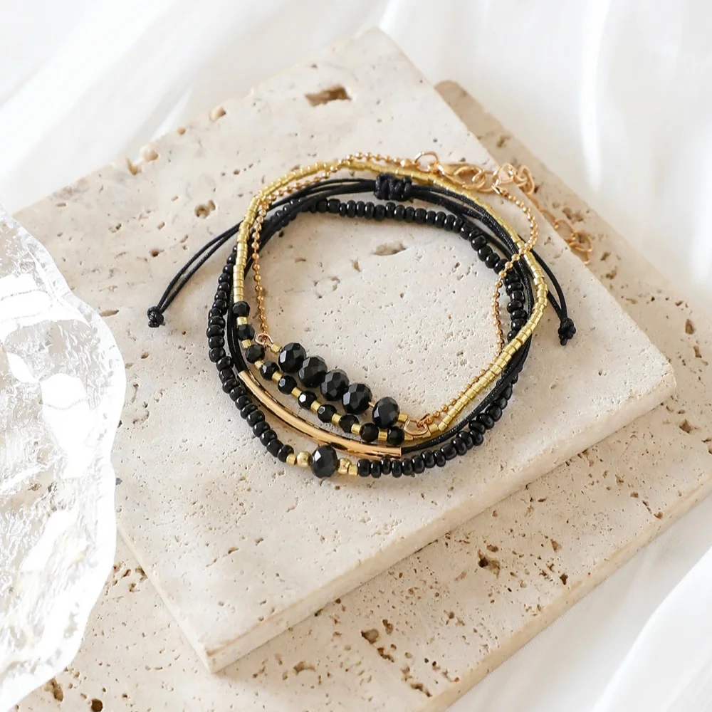 4 шт./компл. модные многослойные черные браслеты из бисера набор для женщин ручная