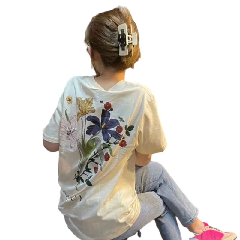 

New Floral Print Half Sleeve T-shirt Women's Loose Short Sleeve