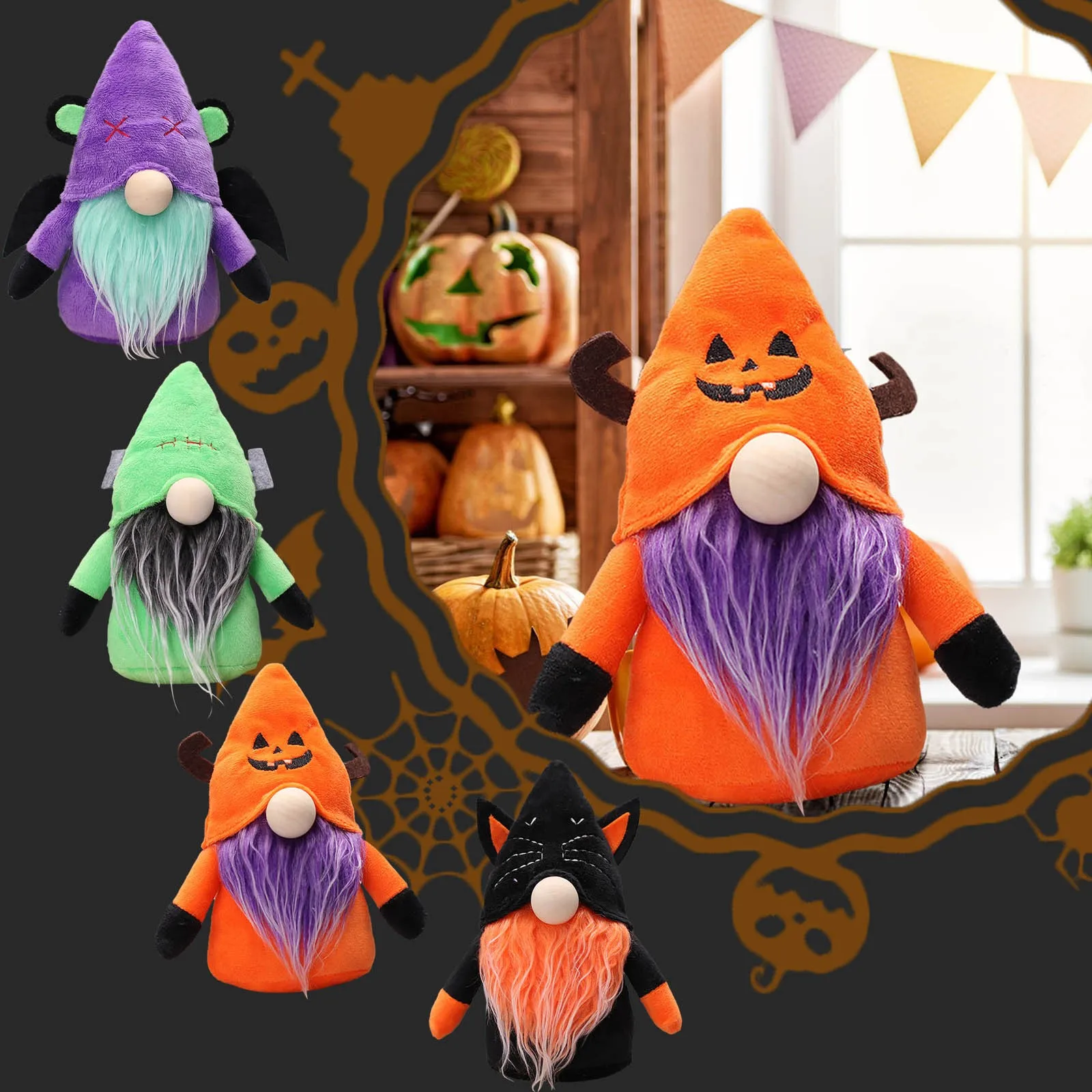 

4PCS Halloween Gnome Doll Pendant Faceless Dwarf Decoration Ornaments Rabbit Dog Garden Sculpture Fall Decorations for Trees