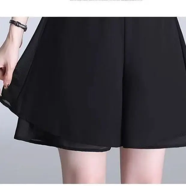 ruffle Shorts Skirts Women's Clothing Summer 2023 New High Waist Slim A-line Wide Leg Pants Double Layer Chiffon Culotte BC130