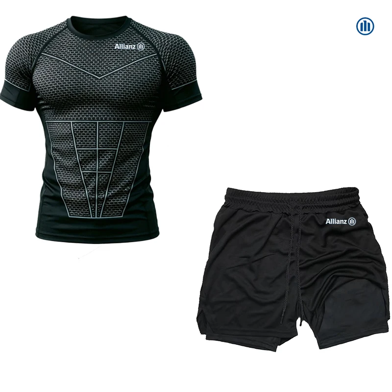 Фото Мужская летняя спортивная футболка Allianz Slim-Fitting, комплект с короткими рукавами, специально разработанный для бега и фитнес-тренировок. Комфо №1