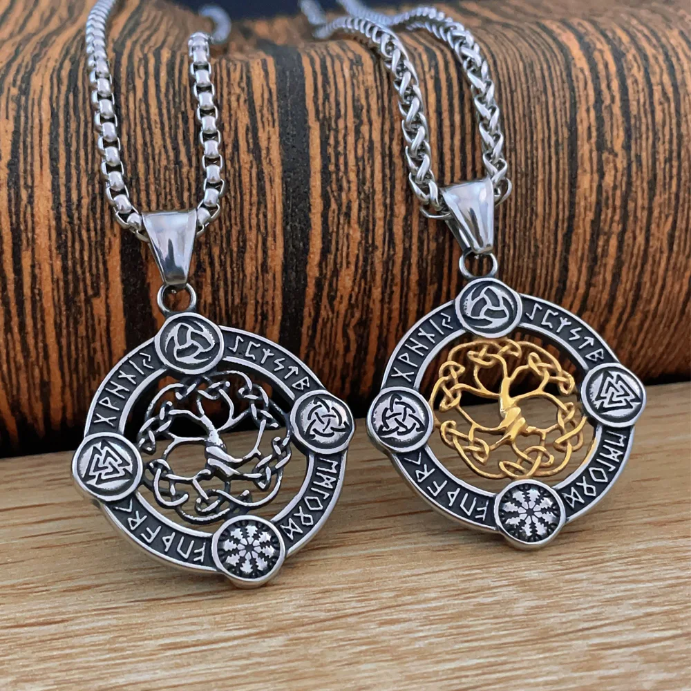 

Nordic Yggdrasil Viking Tree of Life Pendant Necklace Men Vintage Odin Rune Necklace Stainless Steel Amulet Jewelry Wholesale