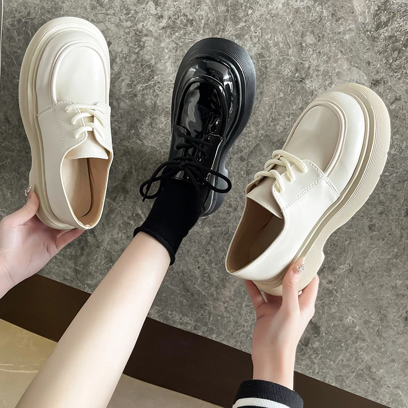 

Flat Black Shoes For Women Autumn Oxfords Modis Female Footwear Clogs Platform British Style Fall Summer Leather 2022 Cross Dres