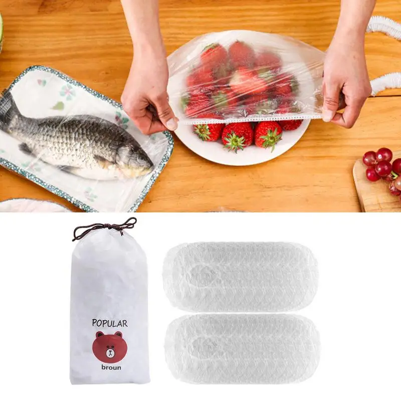 

100pcs Disposable Food Cover Dust Proof Bowls Cups Caps Bag Kitchen Food Fresh Keeping Lids Fruit Vegetable Storage Dish Cover