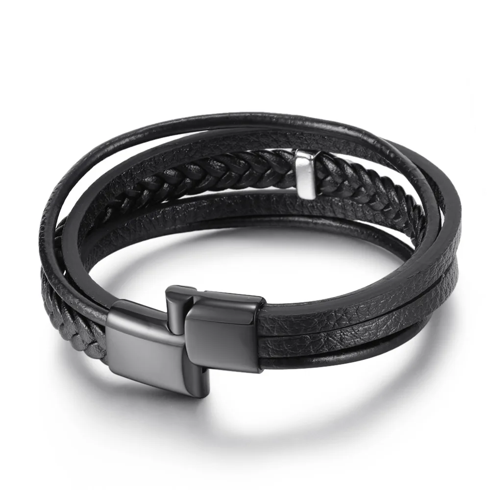 Мужской черный кожаный браслет с черепом звеньевая цепь подлинный из