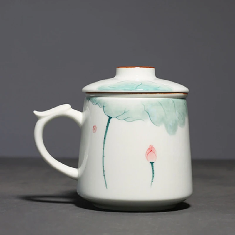 

Chinese Retro Style Ceramic Cup Hand-painted Lotus Ceramic Water Cup Home Office Cup Mug with Filter Tea Cup Business Gift