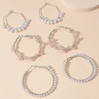 allnewme hyperbole 6 piecesset simulated pearl beaded earring for women geometric c shape big hoop earrings set pendientes