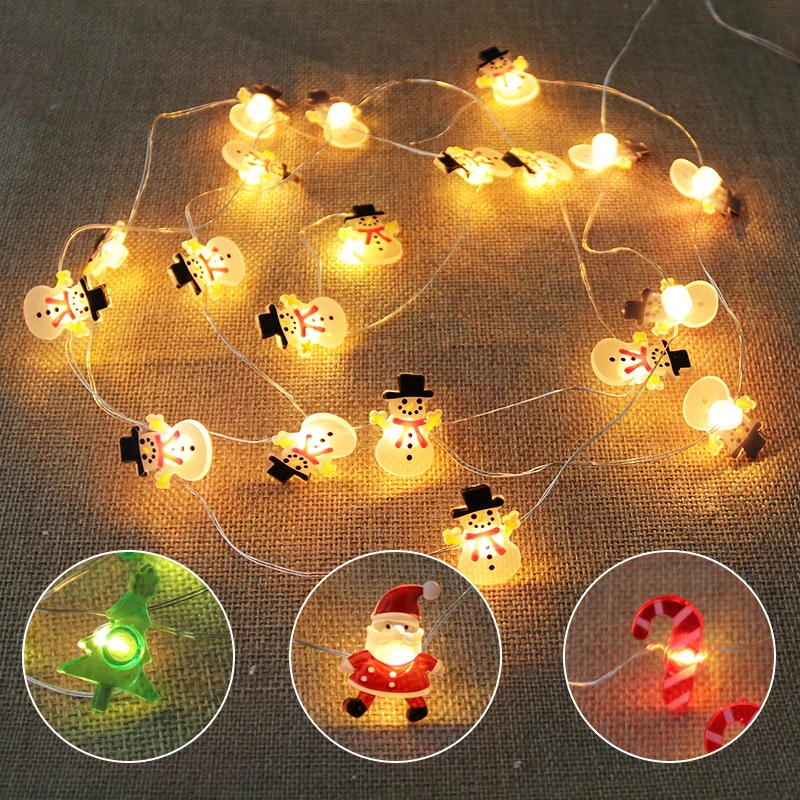 

2M 20LED Christmas Snowman LED Snowflake Small Cane Christmas Tree Copper Wire Lantern String 2022 Christmas Decorations