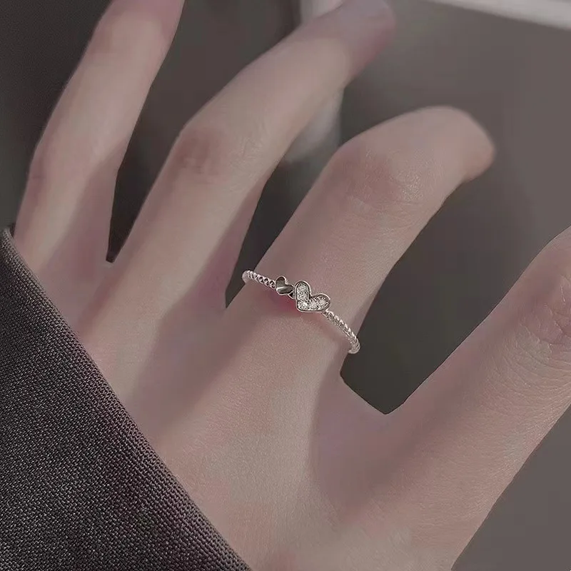 

Женское кольцо из серебра S925 пробы с двойным любовным камнем в форме сердца