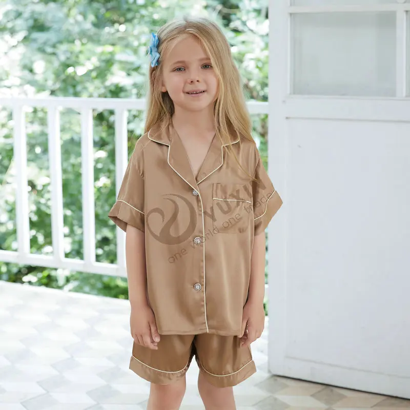 Baby Kids Silk Satin Pajamas Set Baby Kids Suit Short Sleeve Boys Girl Sleepwear Nightwear Summer Bathrobe Sleepping Pajamas