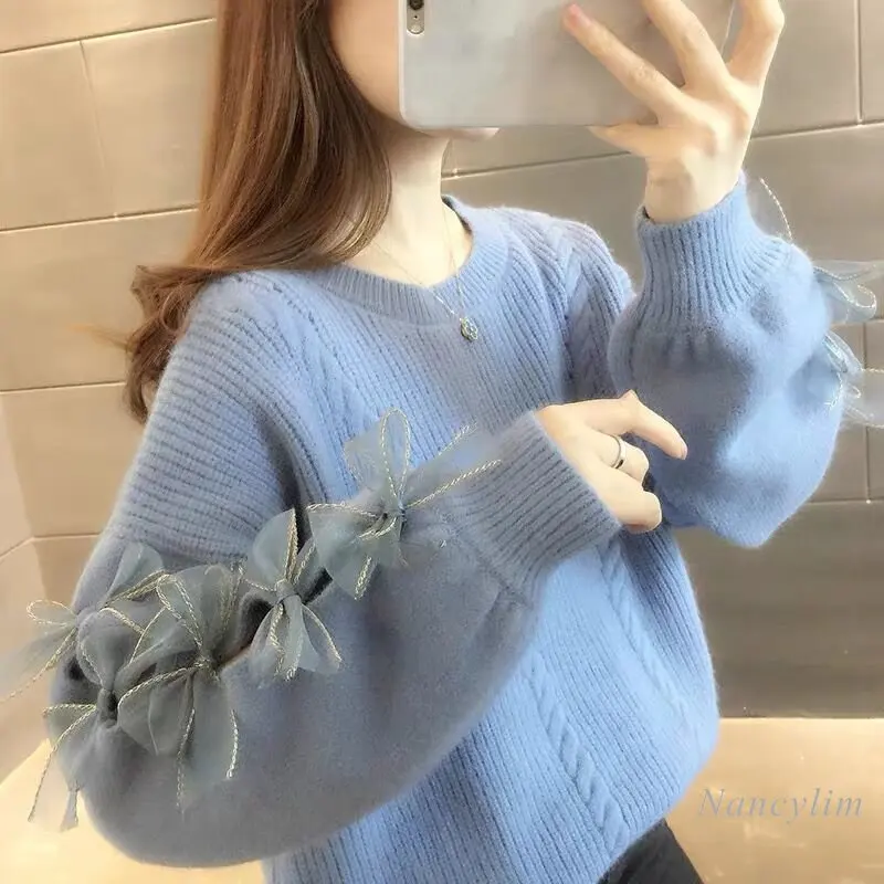 

Свитер женский с круглым вырезом, с длинным рукавом