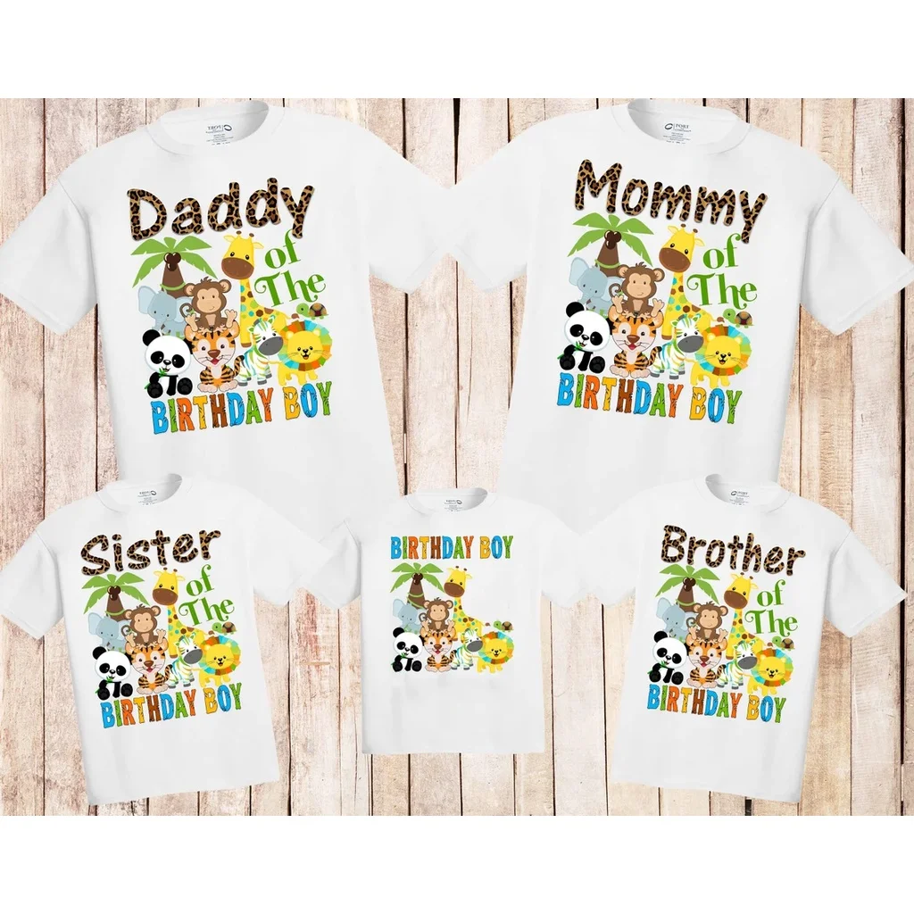 

Safari Jungle Family Matching Tshirt Birthday Boy Party Clothes Personalized Funny Zoo Panda/monkey/lion Print T Shirt