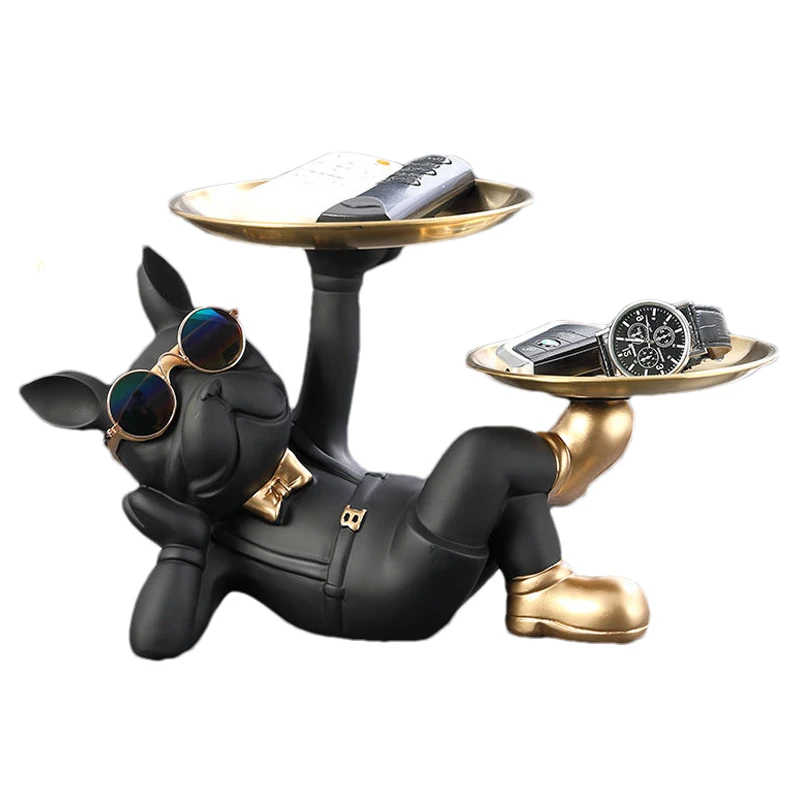 

Dog Double Tray Figurines Resin Crafts Statue Ornaments Key Fruit Tray Sculpture Office Home Living Room/Porch Decoration Gift