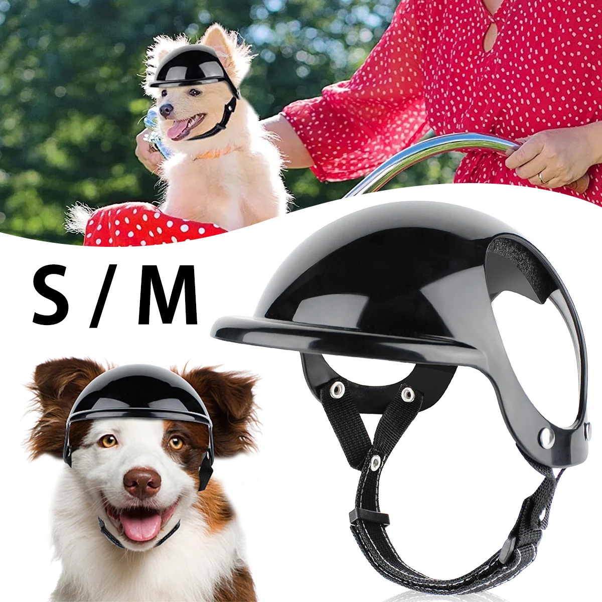 

New Pet Helmets Dog Cat Bicycle Motorcycle Hat with Ear Holes and Adjustable Strap Black Hard Pet Ridding Hat for Traveling