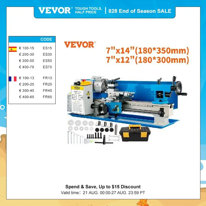VEVOR Mini Metal Lathe Machine 7"x14" 180x350mm 7"x12" 180x3