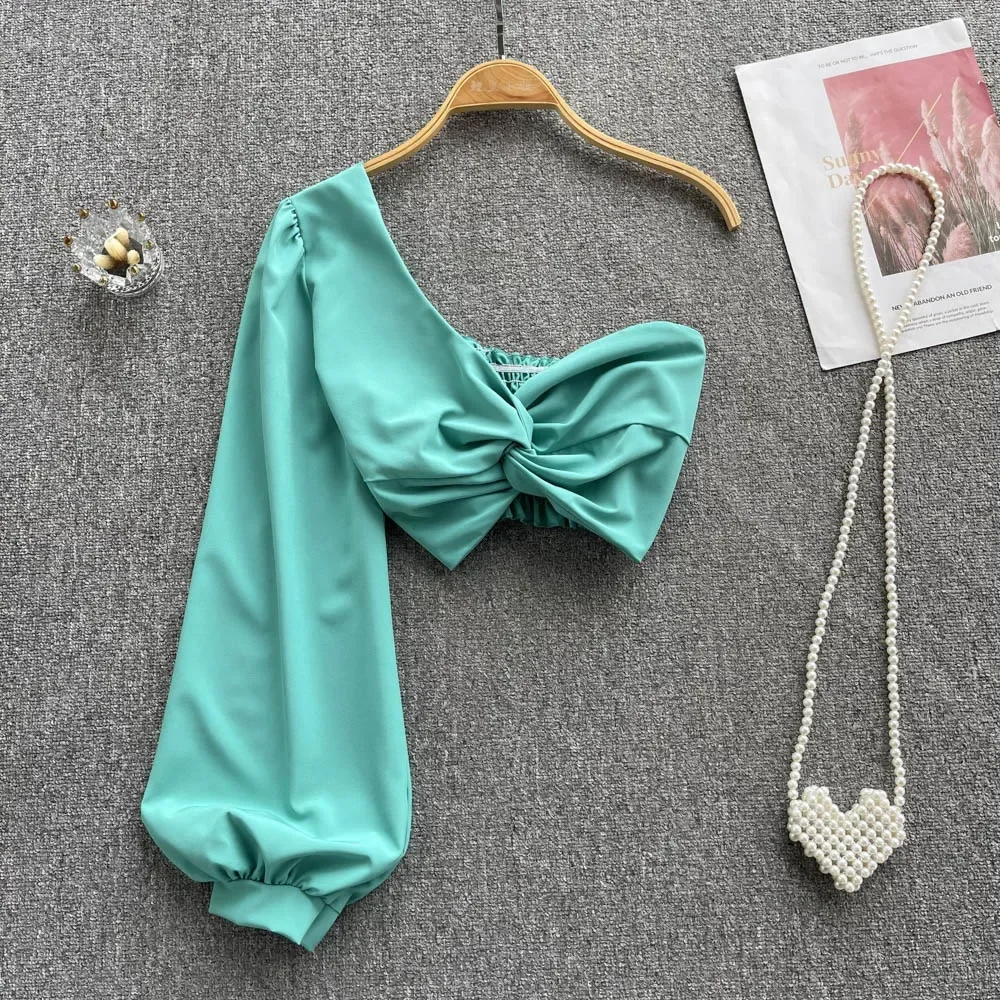 2024 Женская Сексуальная Блузка С Асимметричным Вырезом Облегающие Пляжные Топы