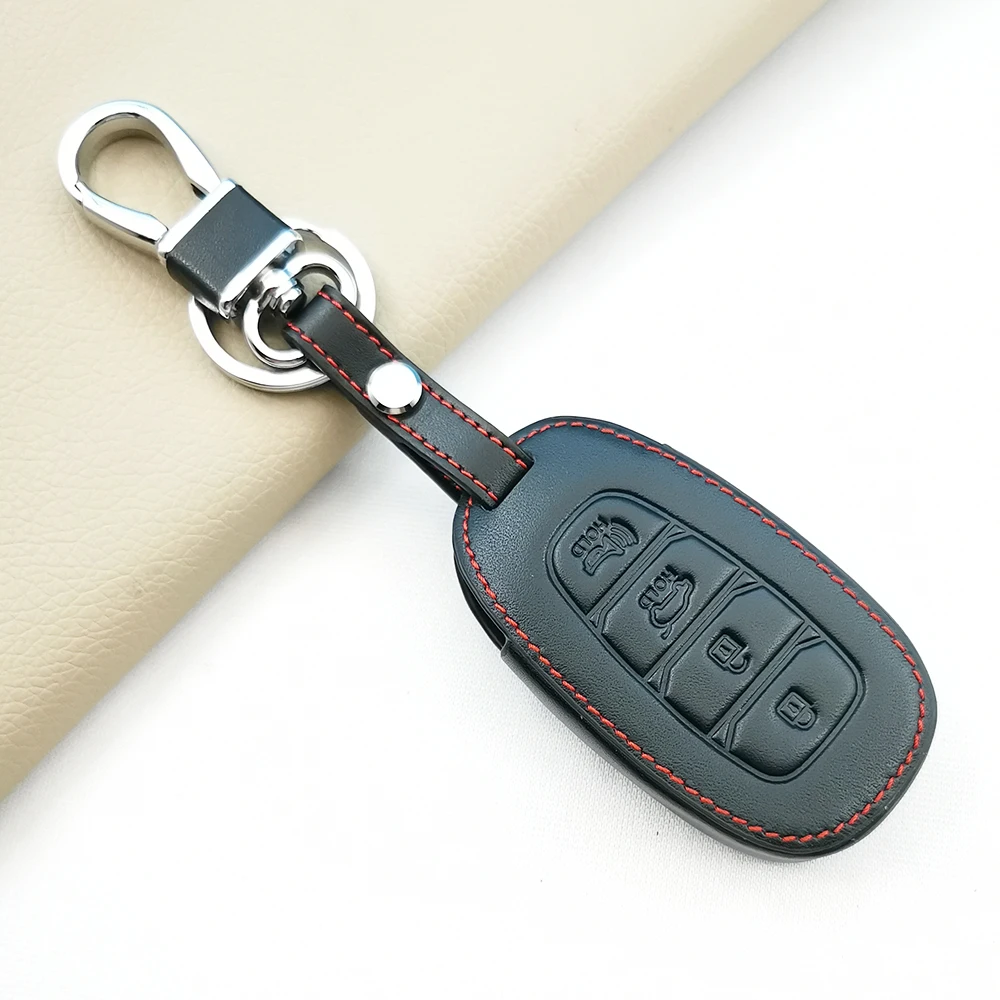 

Умный кожаный чехол для автомобильного ключа с 3/4/5 кнопками, чехол для Hyundai Solaris Sonata Hybrid NEXO NX4 New Grand Santa Fe Tucson 2020 2021