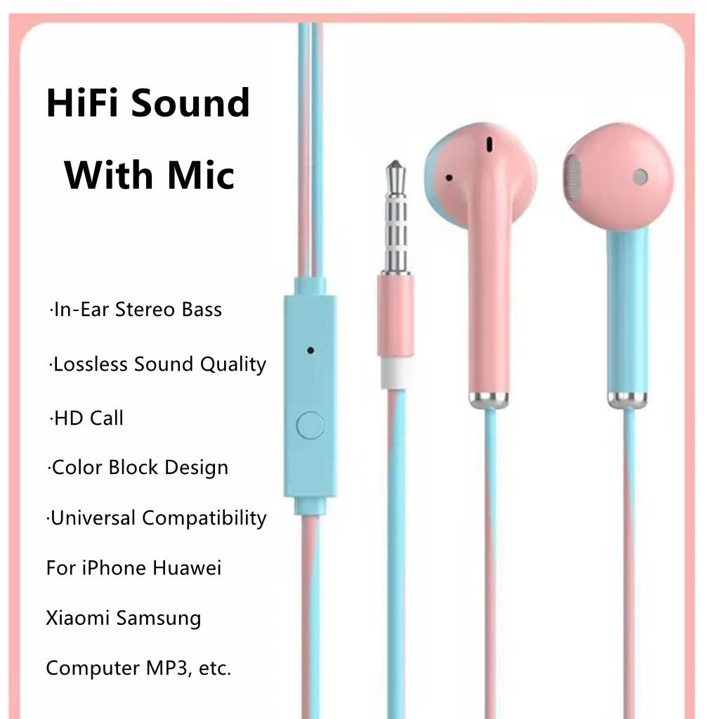 

Цветные HiFi проводные наушники с микрофоном для iPhone Huawei Xiaomi Samsung шумоподавляющие стереонаушники высокого качества