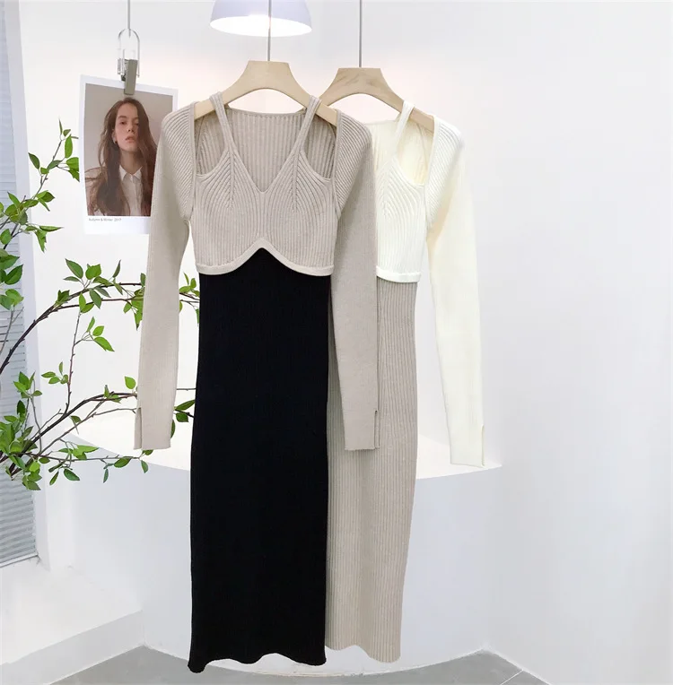 

Осенне-зимнее платье-свитер, однотонное вязаное мини-платье с V-образным вырезом, повседневные облегающие Элегантные плотные теплые платья-свитеры, платья