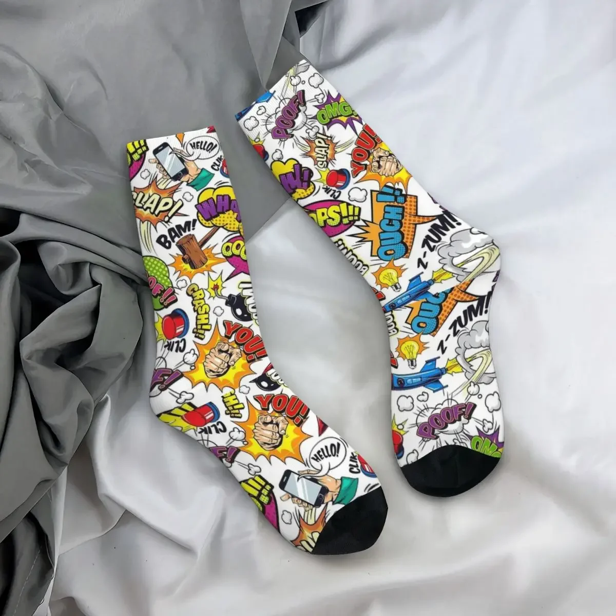 Веселые смешные мужские носки в стиле Харадзюку комиксные элементы со звуком