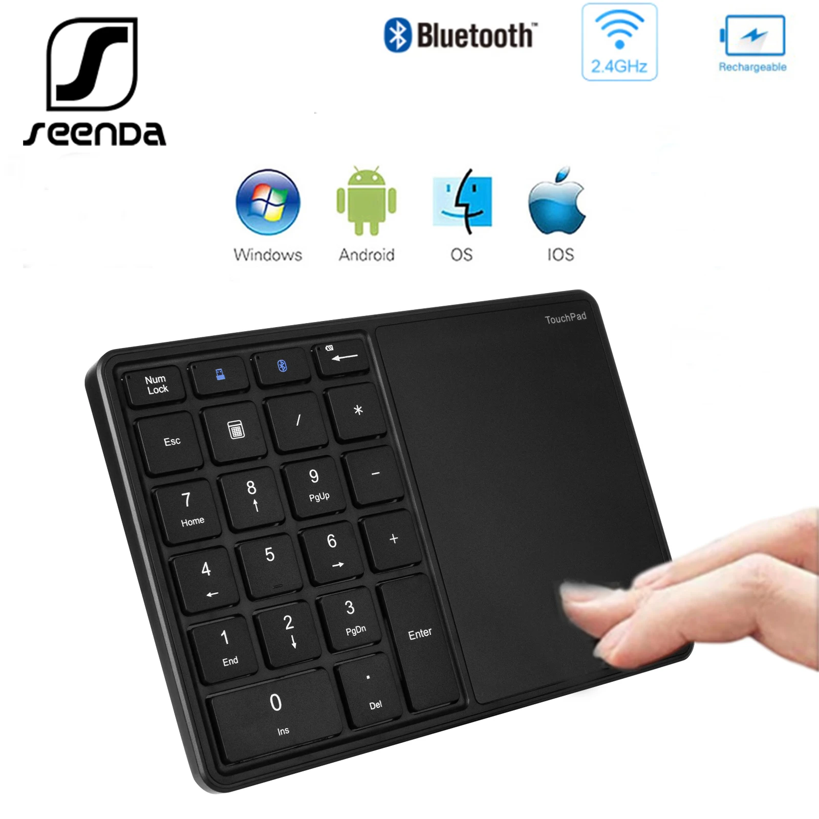 SeenDa 2 4G Bluetooth клавиатура цифровая с цифровой клавиатурой 22 клавиши тачпадом для