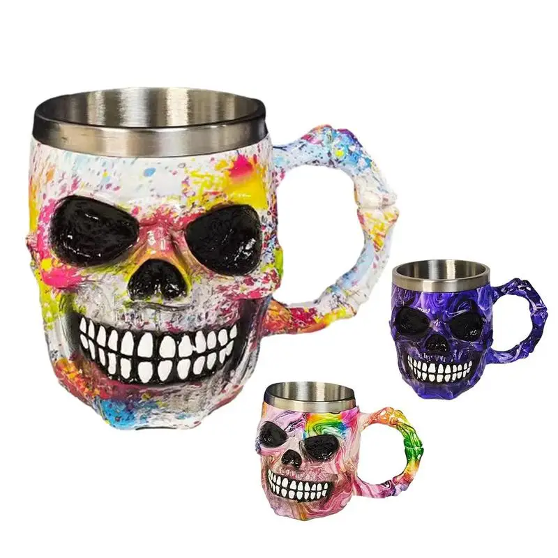 

Halloween Coffee Mug Resin Spooky Skeleton Beer Cup Resin Skeleton Stainless Steel Skull Head Water Cup Decor Mug Beverage Cups