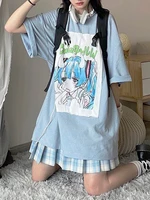 qweek japanese anime graphic t shirts women korean fashion kawaii tue cartoon print tshirt school student tops 2022 summer kpop