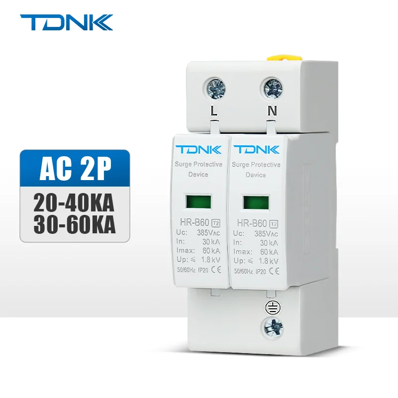 

2P AC SPD 20KA-40KA 30KA-60KA 275V 385V House Surge Protector protection Protective Low-voltage Arrester Device