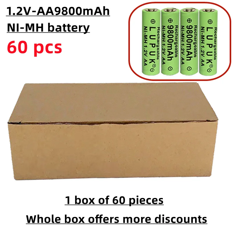 

AA rechargeable battery, made of nickel hydrogen material, 1.2V, 9800mAh, sold in a box, suitable for mice, remote controls, etc