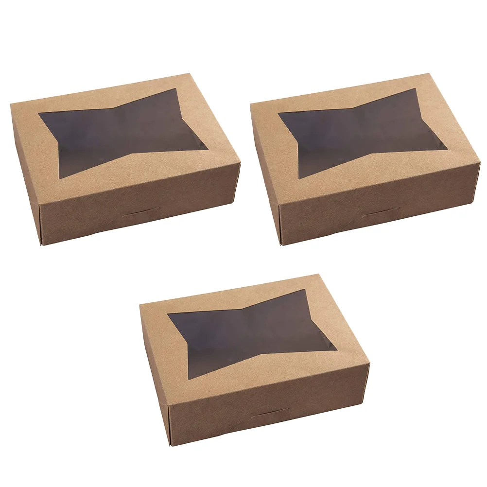 

3Pcs Kraft Paper Cake Boxes Party Cake Boxes Useful Bakery Boxes with Window