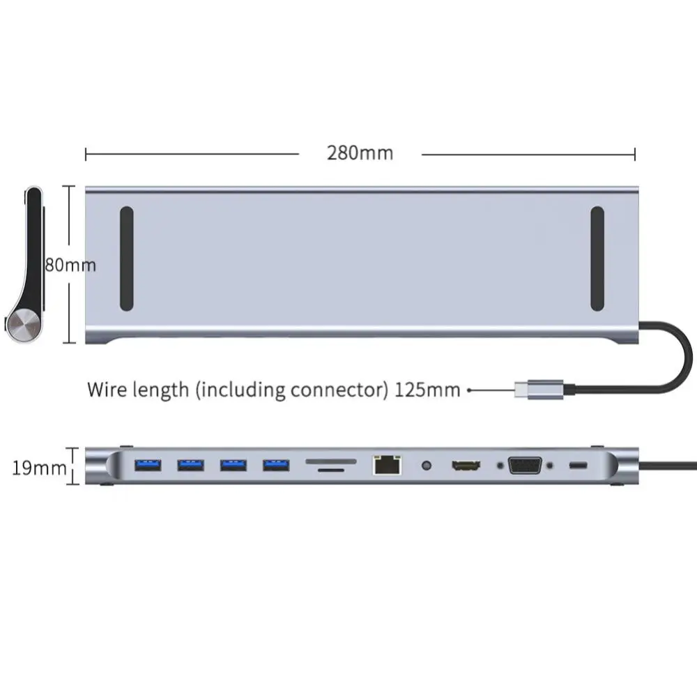

Док-станция с 11 портами Usb-c, док-станция Usb-c, 4k-совместимая док-станция Usb 3,0, Usb-c разветвитель, док-станция 11 в 1 для Sd/tf